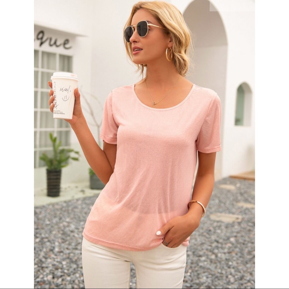 💥 Cross Open-Back T-Shirt Light Pink - Picture 2 of 4